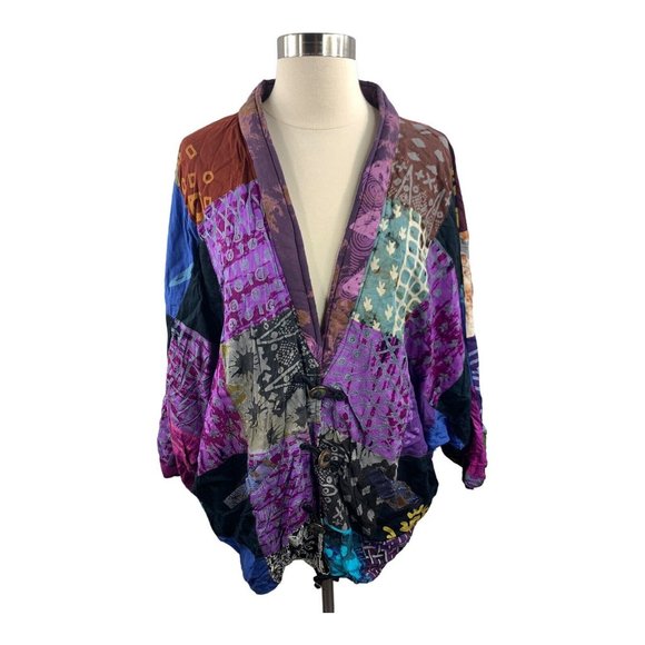 OOAK Beautiful Purple Patchwork Bali Kimono Colorful Jacket - Picture 1 of 2